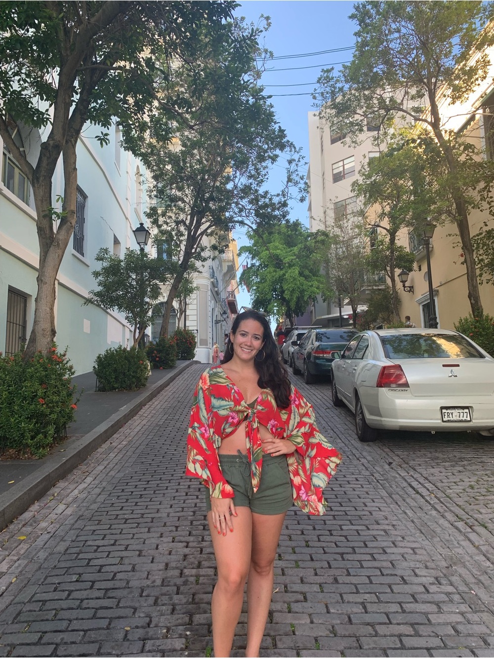 Forever 21 Red Tropical Tie-Front Kimono Style Top
